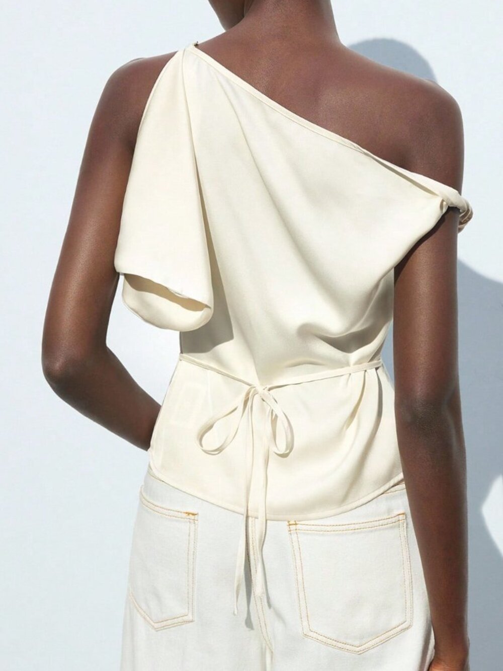 White Elegant Women's Asymmetrical Neck Top - Picture 2 of 6